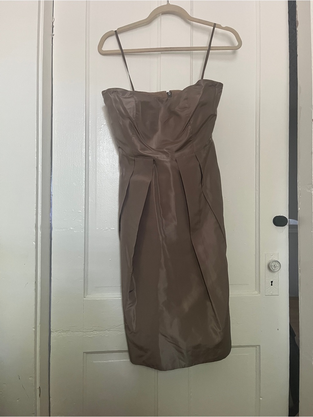 J.Crew 100% Silk Strapless Dress Size 4 Light Brown Tan Color